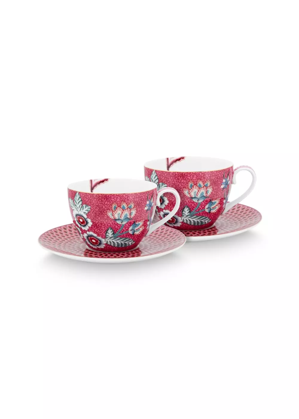 Set/2 Cups & Saucers Flower Festival Dark Pink 280ml, 8720604946277, 51.004.147, Kjøkken, Serviser, Pip Studio, New Edition Home bv