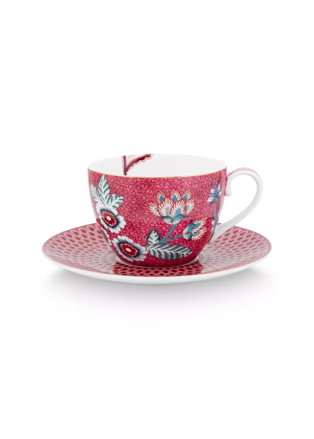 Set/2 Cups & Saucers Flower Festival Dark Pink 280ml, 8720604946277, 51.004.147, Kjøkken, Serviser, Pip Studio, New Edition Home bv