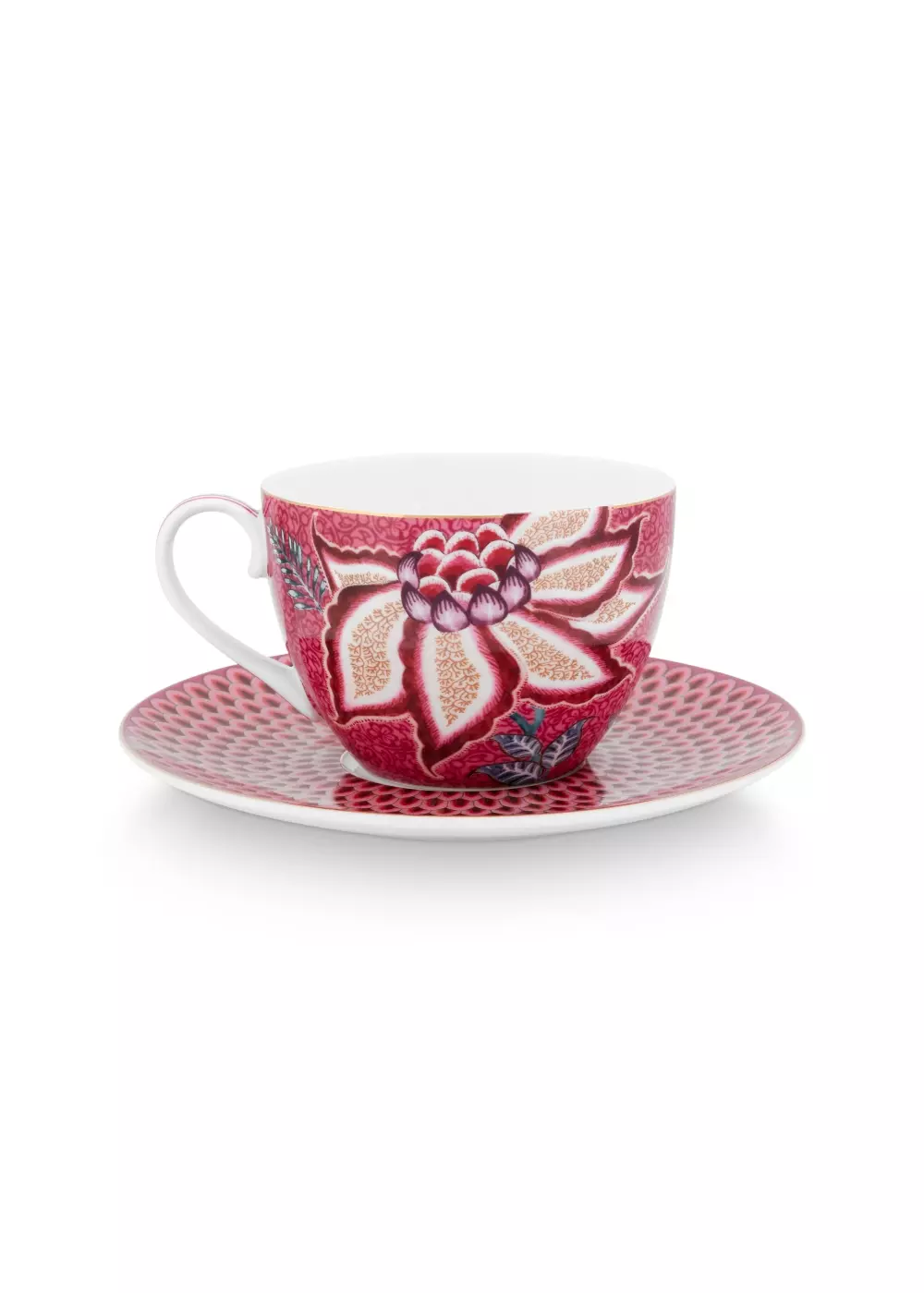 Set/2 Cups & Saucers Flower Festival Dark Pink 280ml, 8720604946277, 51.004.147, Kjøkken, Serviser, Pip Studio, New Edition Home bv