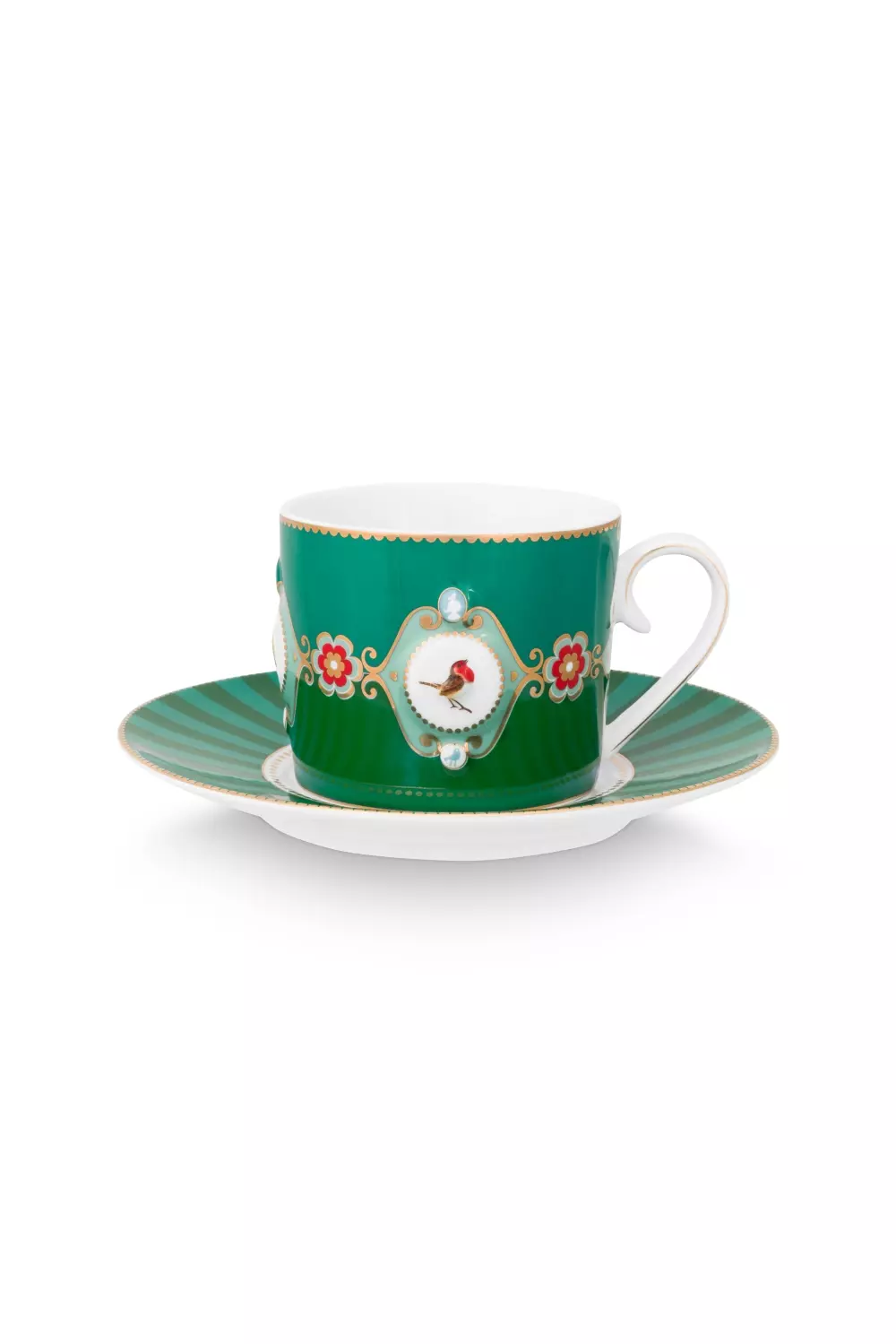 Cup & Saucer Love Birds Medallion Emerald-Green 200ml