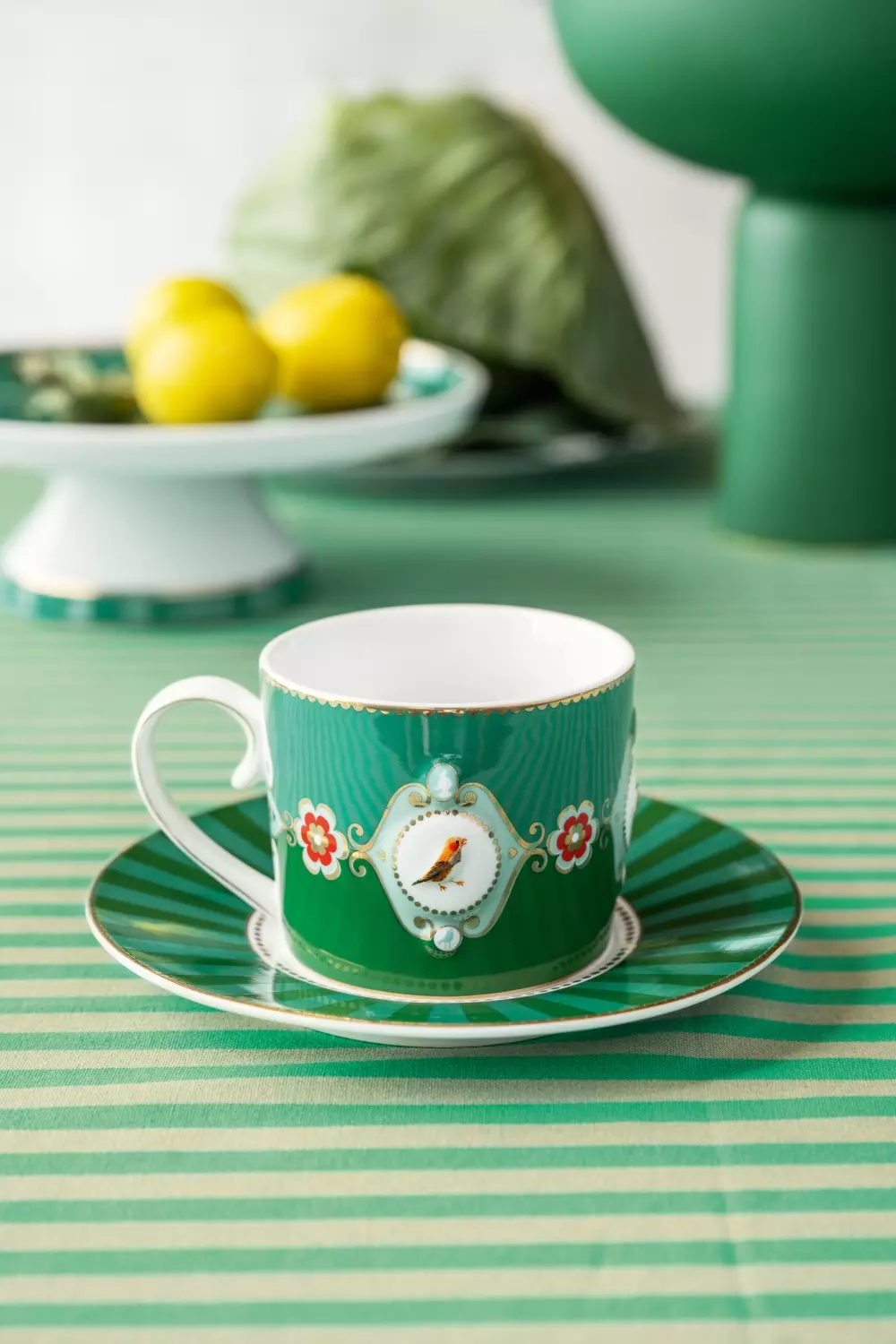 Cup & Saucer Love Birds Medallion Emerald-Green 200ml