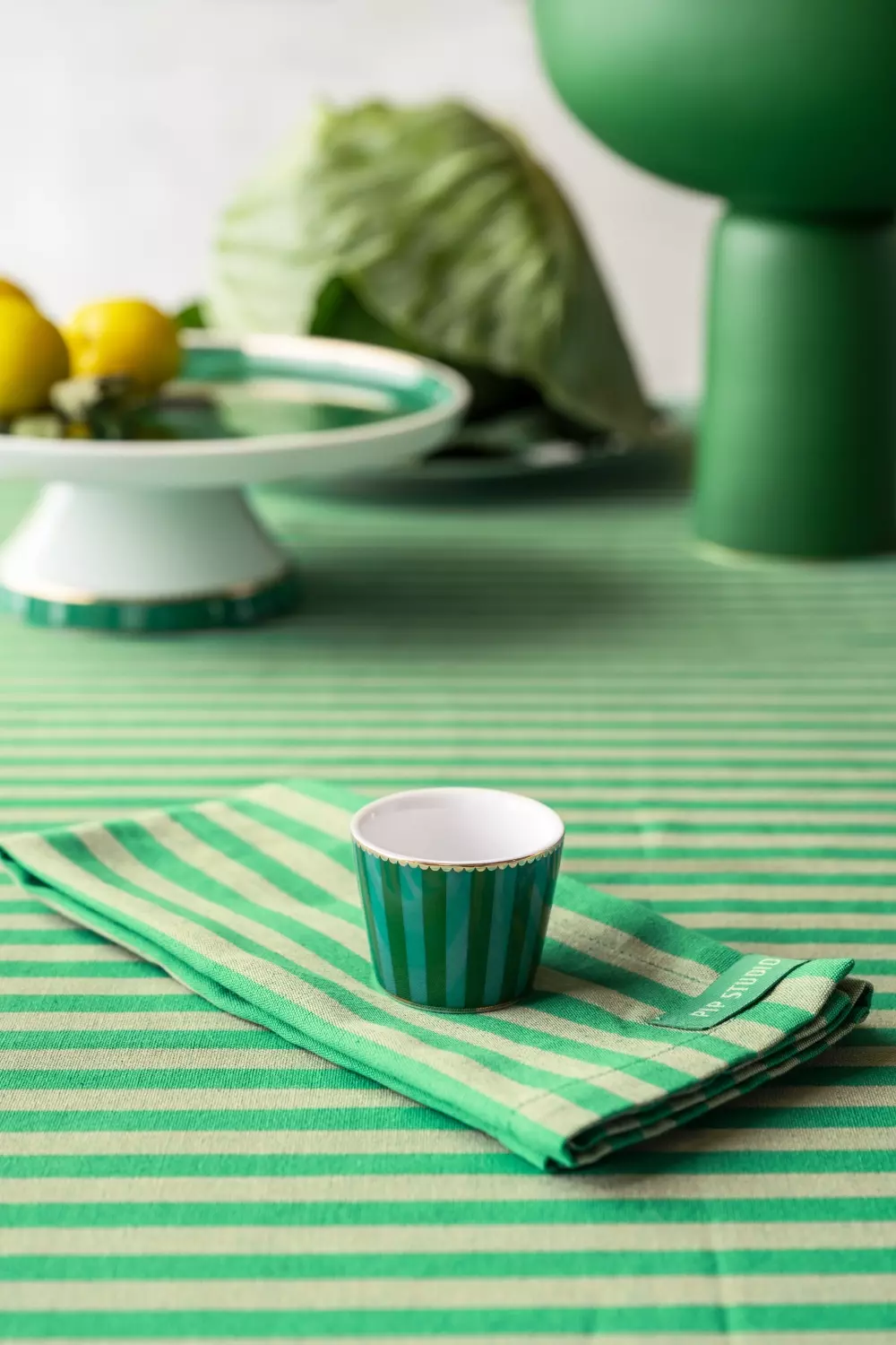 Egg Cup Love Birds Stripes Emerald-Green