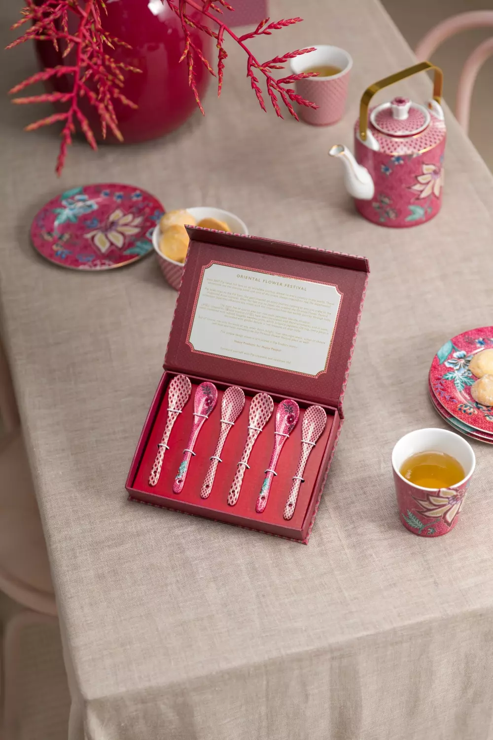 Giftset Teaspoons Oriental Flower Festival Dark Pink 13cm