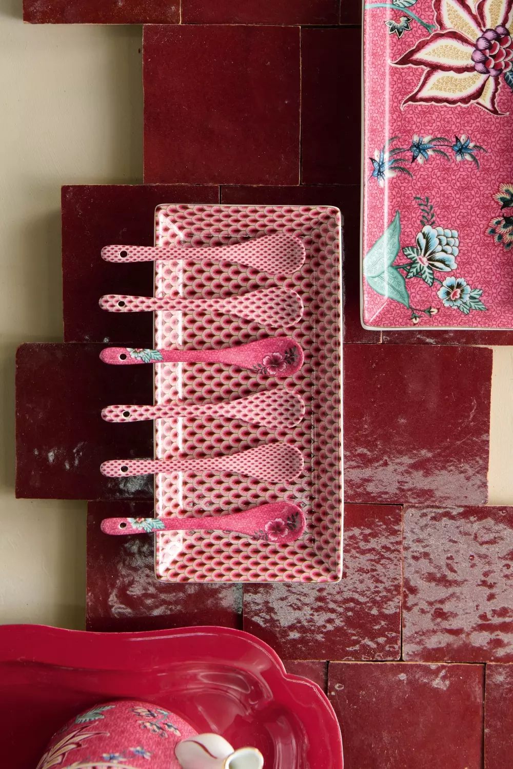 Giftset Teaspoons Oriental Flower Festival Dark Pink 13cm