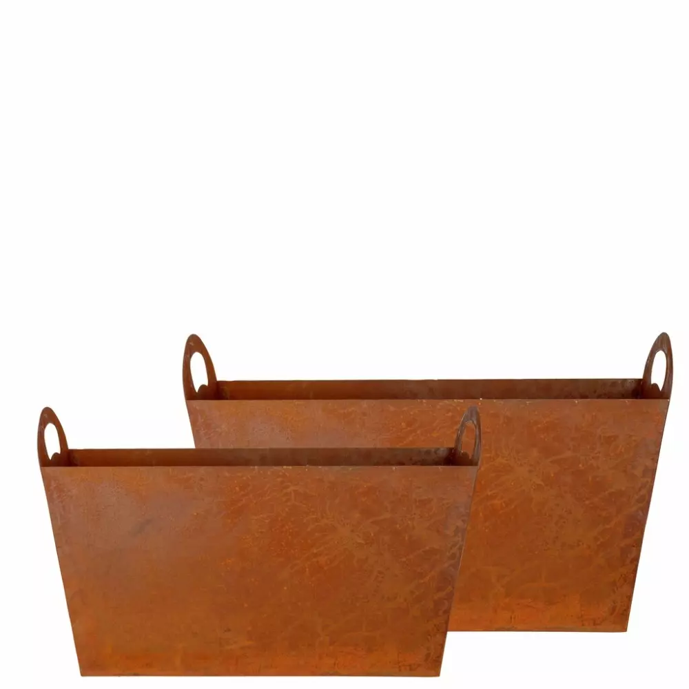 Utepotter Rust s/2, 7072575409895, 94032, Uterom og Fritid, Blomsterpotter, Gus Design, Consilimo, Plantlåda m handtag, rost s/2 L50-40 H30-25, D24-19 cm