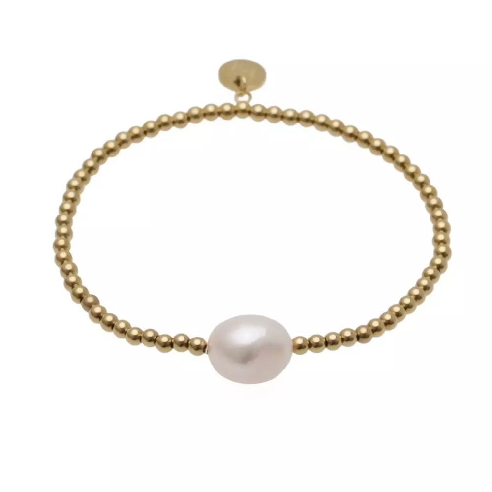 Pearl Armbånd Gull M/Stor Perle, 7332866062131, 941253, Accessories, Armbånd & Fotlenker, Bud To Rose, PEARL BRACELET GOLD