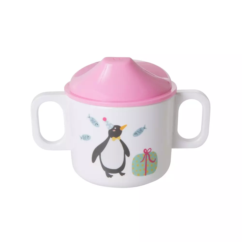 Melamin Babykopp Party Animal 250ml, 5708315208740, BABCU-2HBIAI, Kjøkken, Barn, Rice, Melamine 2 Handle Baby Cup with Party Animal Print - Pink