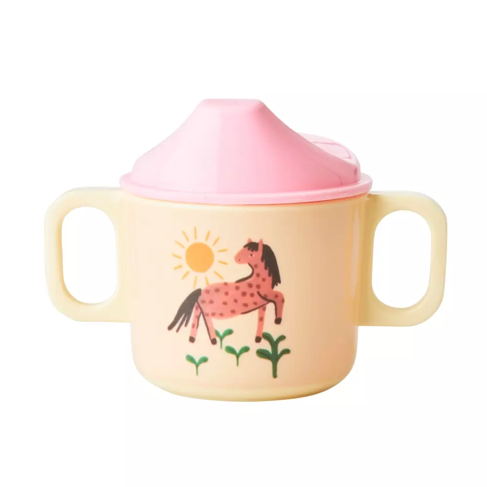 Melamin Babykopp Pink Farm 250ml, 5708315222357, BABCU-2HFARI, Kjøkken, Barn, Rice, Melamine 2 Handle Baby Cup with Soft Pink Farm Print