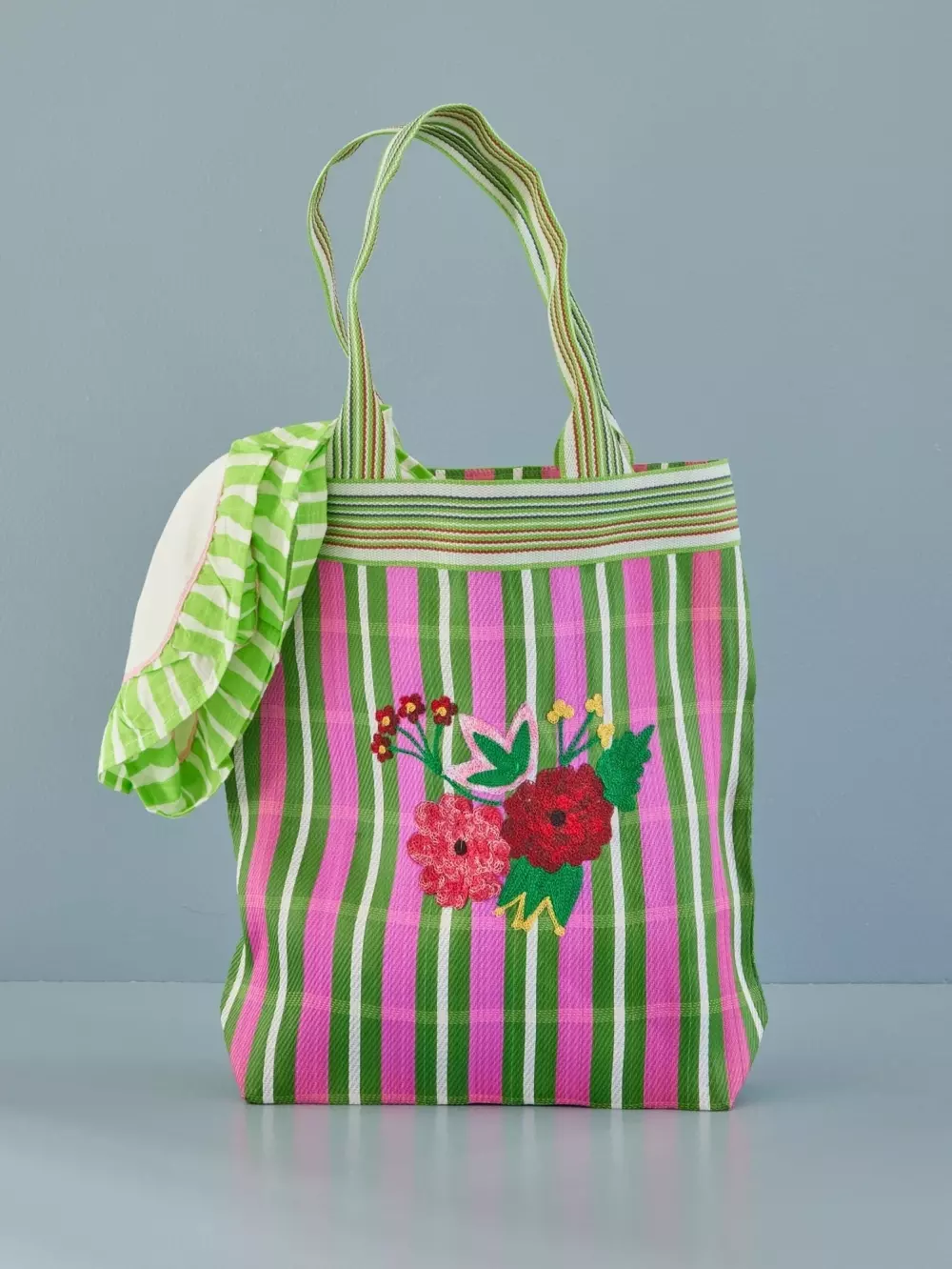 Handlenett Blomster, 5708315228717, BGPLA-EMBR, Accessories, Vesker, Rice, Medium Bag - Green