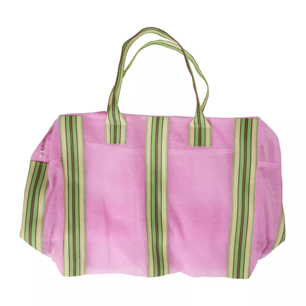 Resirkulert Weekendbag, 5708315252392, BGPLA-WEESI, Accessories, Vesker, Rice, Recycled Weekend Bag in Pink with Striped Edges