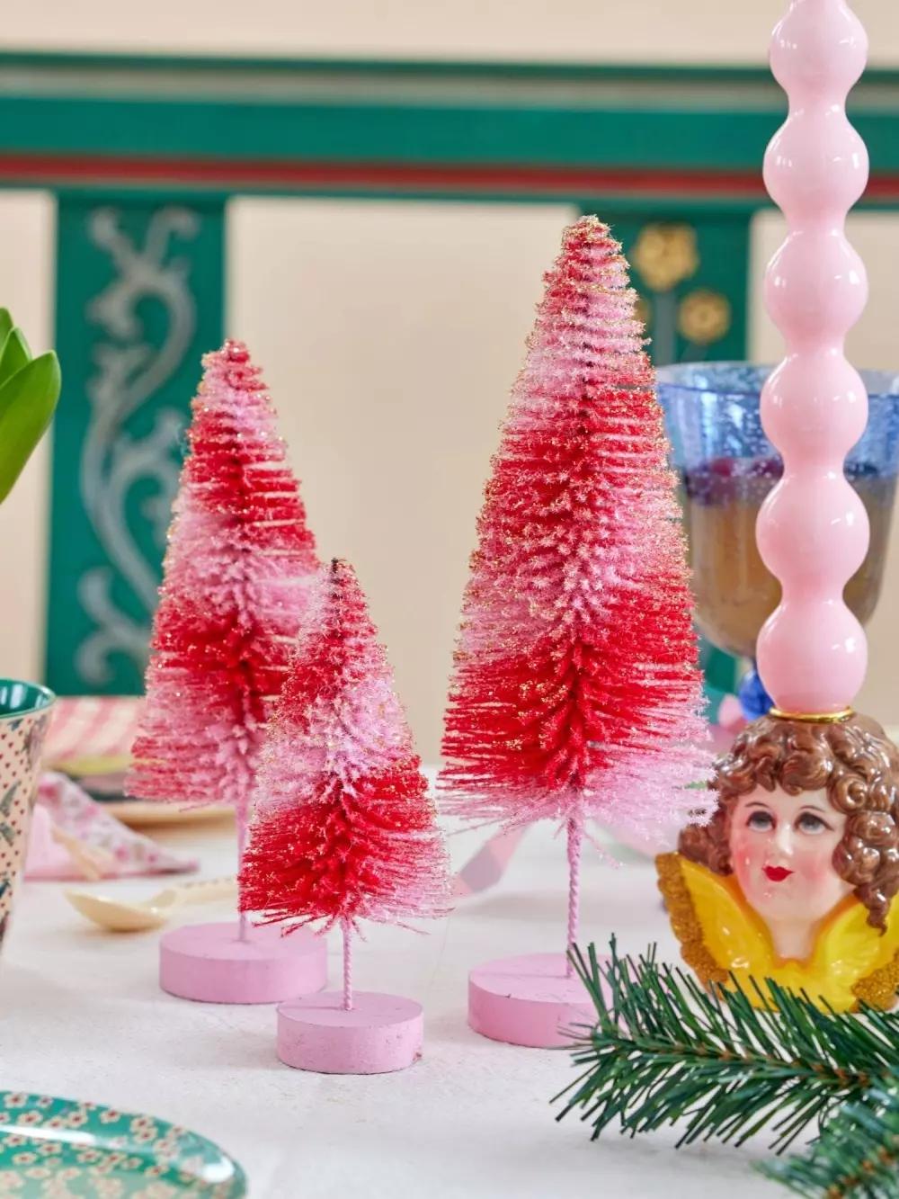 Juletre Rosa 3pk, *5708315247701*, BOTRE-XMASI, Interiør, Diverse Interiør, Rice, Bottle Brush Christmas Tree - Set of 3 in Pink