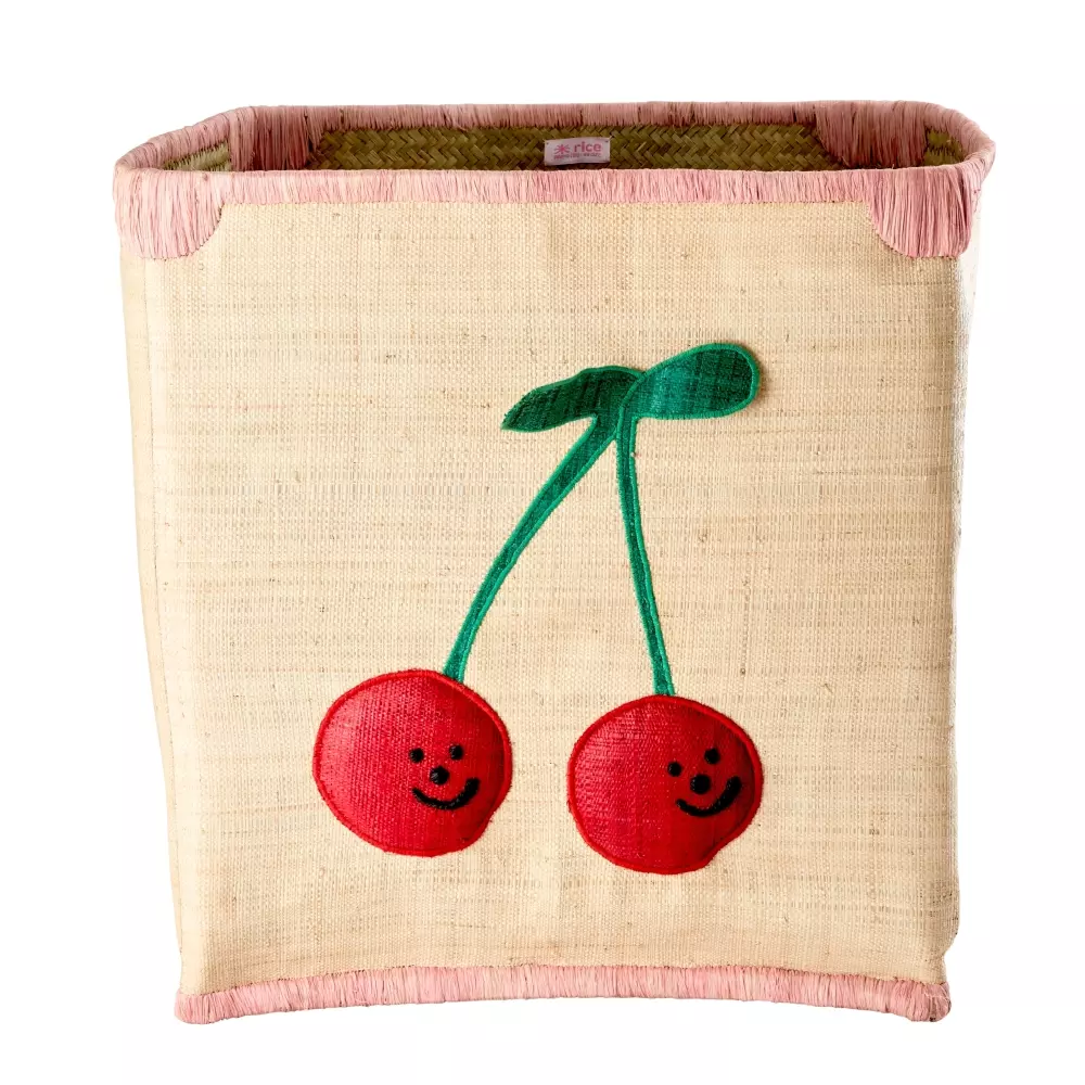 Raffia Kurv Cherry L, 5708315216462, BSTOY-FRUL, Interiør, Barn, Rice, Raffia Baskets with Cherries - Large