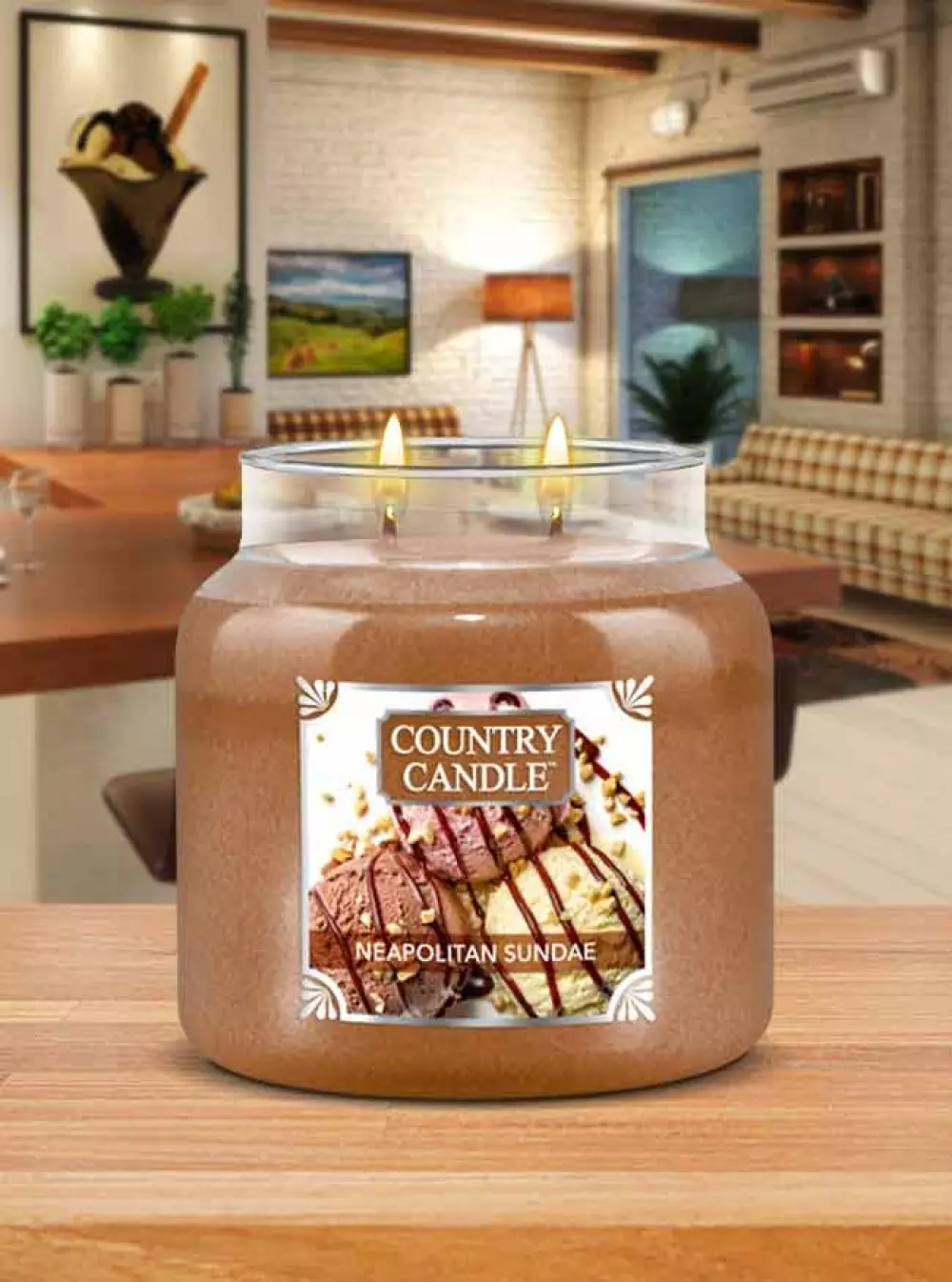 Country Candle Duftlys Medium Sundae, 846853074924, CC-0090-000966, Interiør, Duft, Country Candle, House of Månsson, Doftljus Country Candle Mellan-Neapolitan Sundae