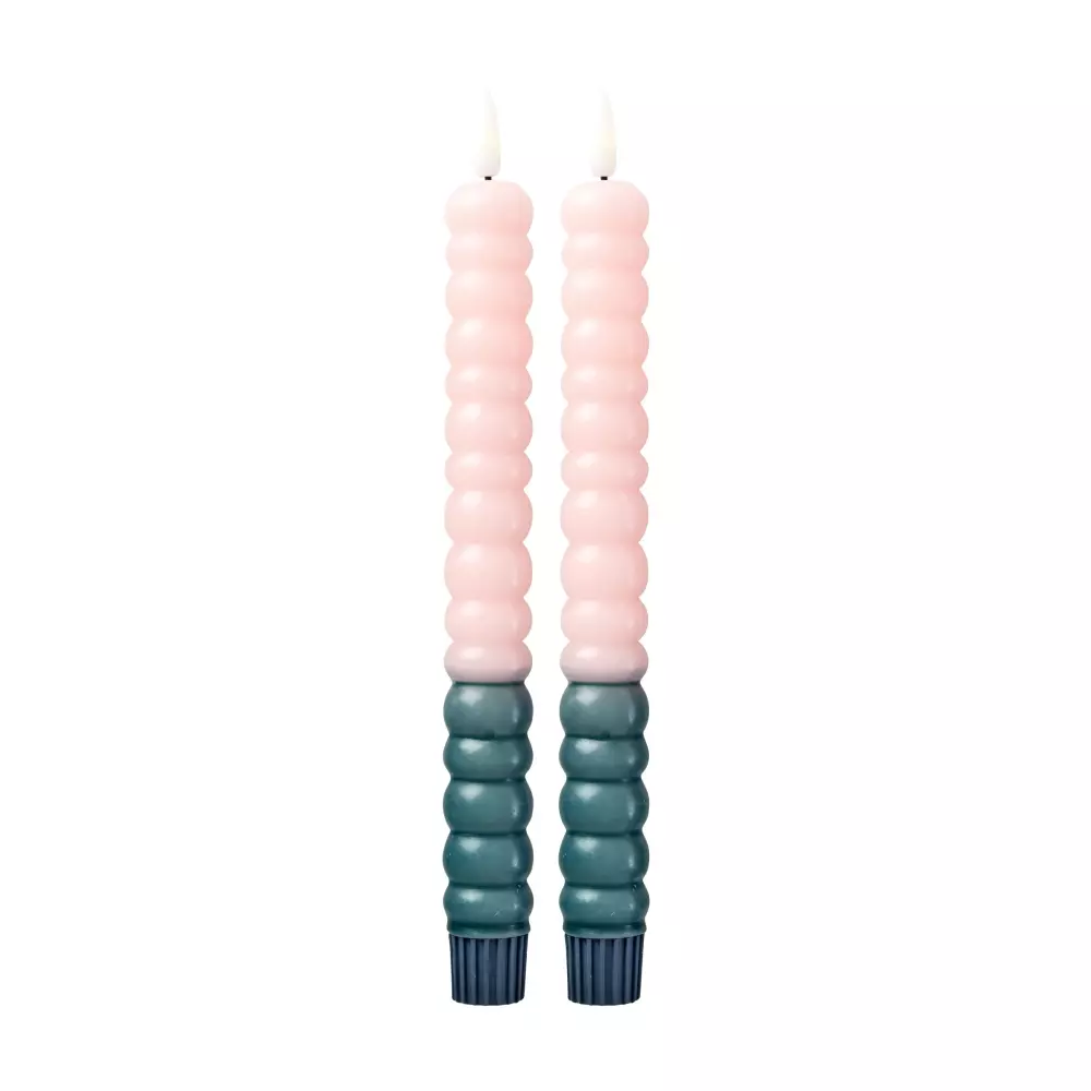 Twisted Led-Lys Grønn & Rosa 2pk, 5708315258554, CDLED-2ZSIG, Interiør, Lys, Rice, Twisted LED Candle in Green and Soft Pink - AAA Battery (not incl.) - Set of 2