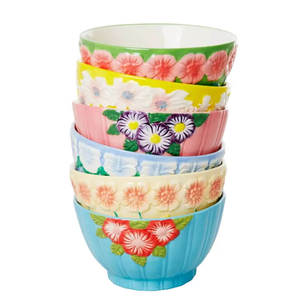 Keramikkbolle Med Blomstermotiv 600ml Blå, 5708315206289, CEBWL-EMBL, Kjøkken, Skåler og Ildfaste Former, Rice, Ceramic Bowl with Embossed Flower Design - Blue - 600 ml