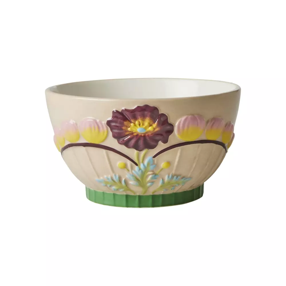 Keramikkbolle Med Blomstermotiv, 5708315248029, CEBWL-EMSS, Kjøkken, Skåler og Ildfaste Former, Rice, Ceramic Bowl with Embossed Flower Design - Soft Sand - 600 ml