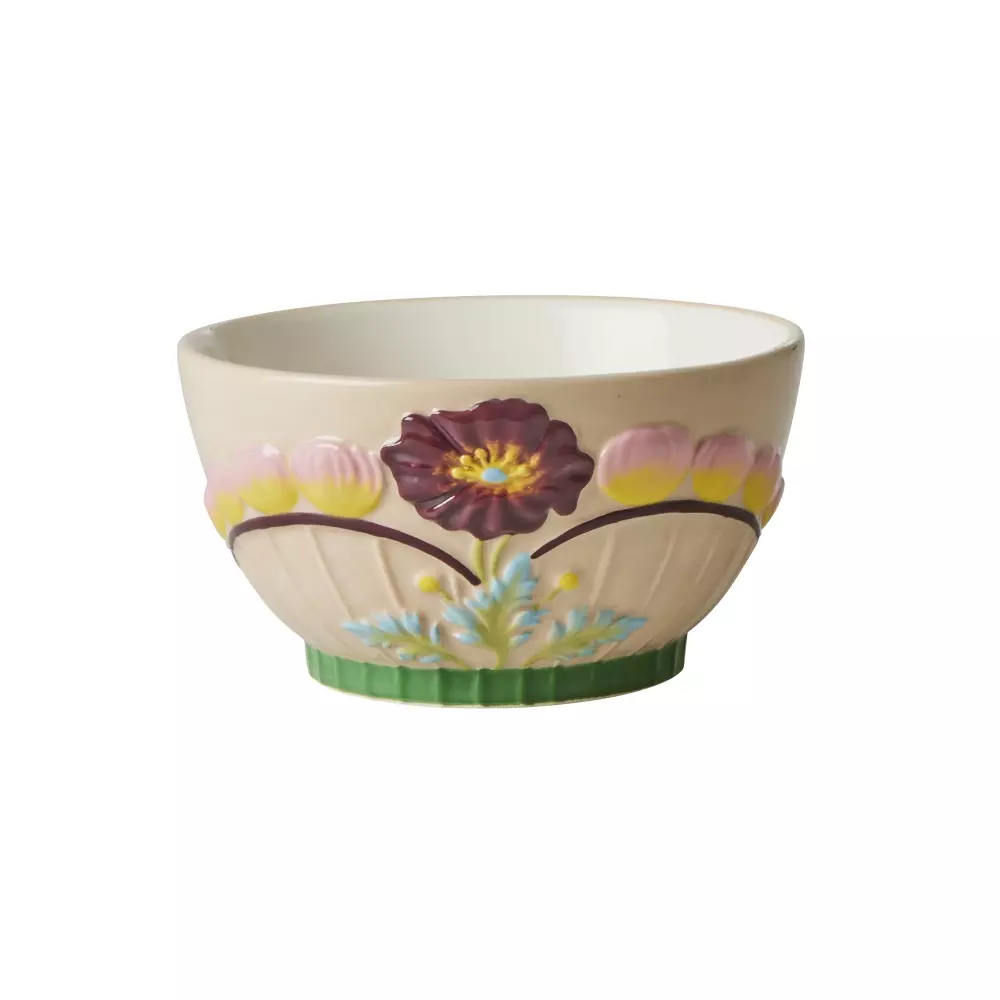 Keramikkbolle Med Blomstermotiv 250ml, 5708315248036, CEBWL-SEMSS, Kjøkken, Skåler og Ildfaste Former, Rice, Ceramic Bowl with Embossed Flower Design - Soft Sand - Small - 250 ml