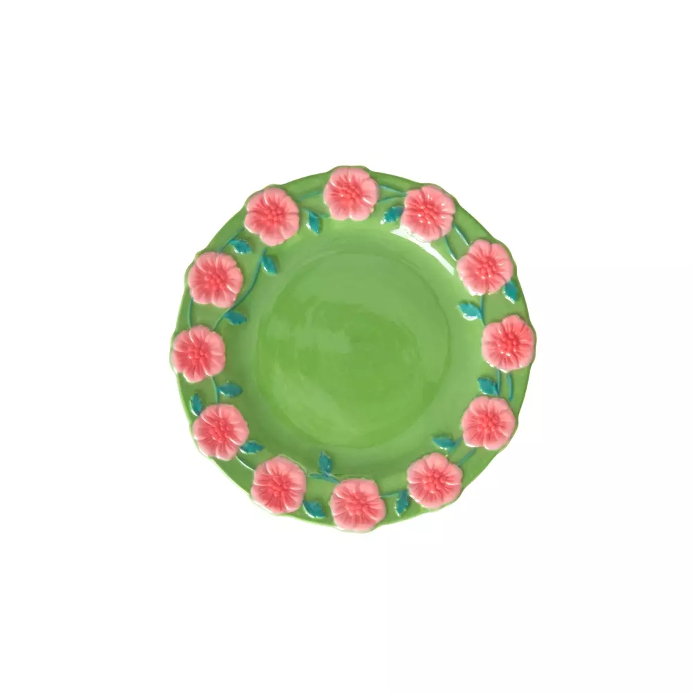 Keramikkasjett Med Blomstermotiv Grønn, 5708315230444, CECPL-EMGR, Kjøkken, Asjetter & Tallerkener, Rice, Ceramic Cake Plate with Embossed Flower Design - Green