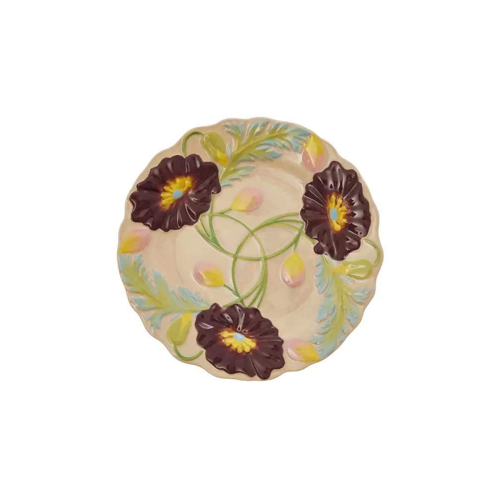 Keramikkasjett Med Blomstermotiv, 5708315248012, CECPL-EMSS, Kjøkken, Asjetter & Tallerkener, Rice, Ceramic Cake Plate with Embossed Flower Design - Soft Sand