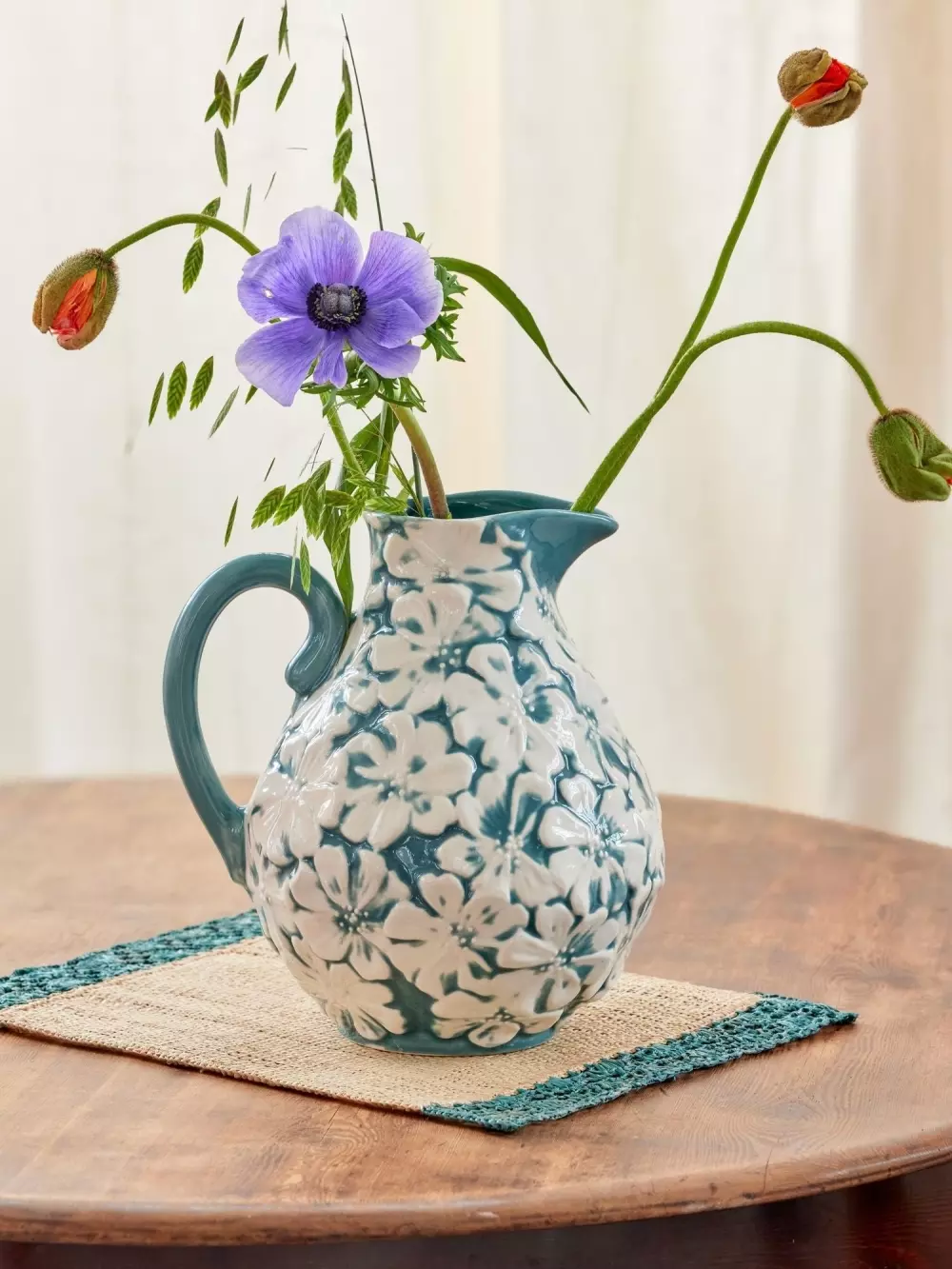 Keramisk Blomstermugge Grønn 4,5L, 5708315258417, CEJUG-FLOWG, Kjøkken, Mugger og Karafler, Rice, Ceramic Flower Jug in Green - 4,5 L.