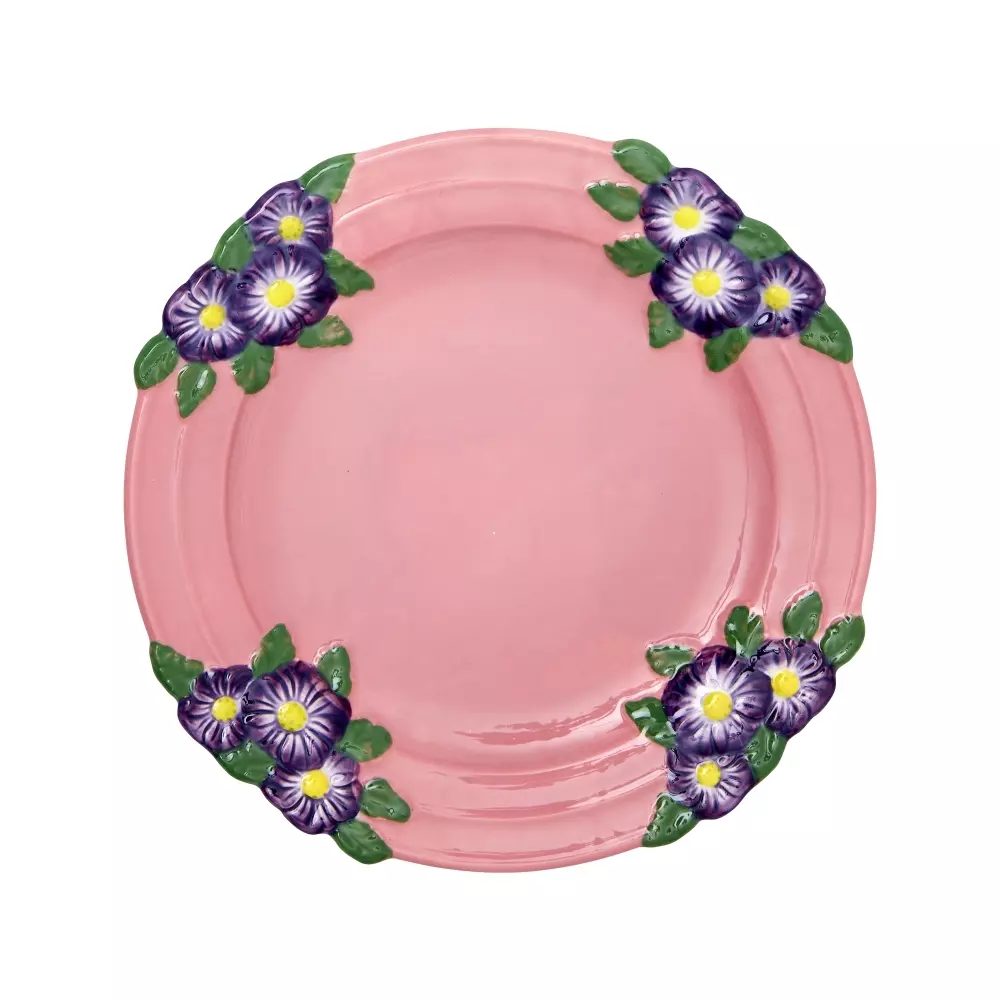 Lunsjasjett Keramikk Blomstermotiv Rosa, 5708315248227, CELPL-EMI, Kjøkken, Asjetter & Tallerkener, Rice, Ceramic Lunch Plate with Embossed Flower Design - Pink