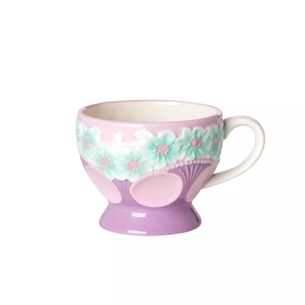 Keramikkrus Med Blomstermotiv Lilla, 5708315230369, CEMUG-EML, Kjøkken, Krus og Skåler, Rice, Ceramic Mug with Embossed Flower Design - Lavender - 250 ml