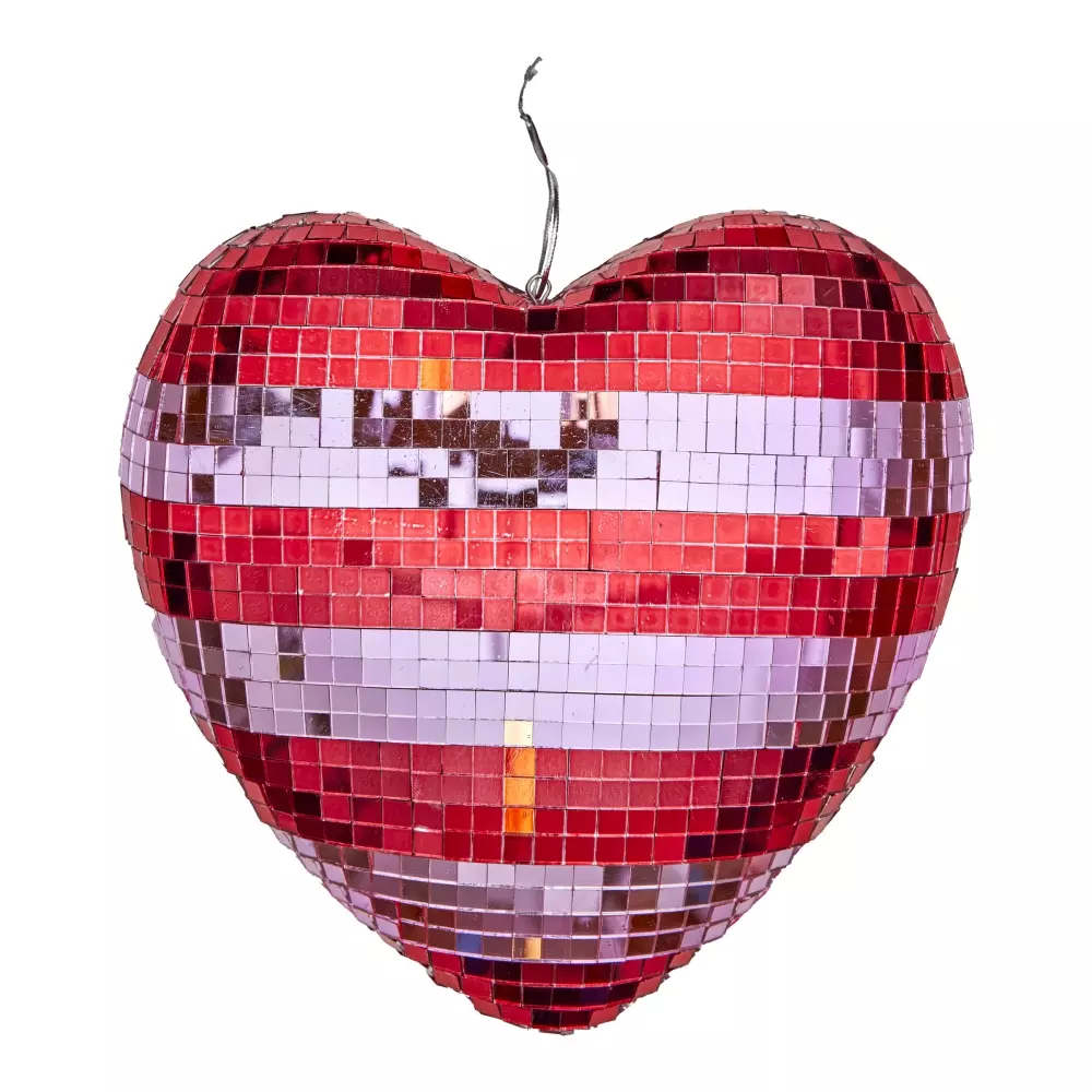 Discokule Hjerte Striper Rød & Rosa L, 5708315257502, DISCO-LHEA, Interiør, Diverse Interiør, Rice, Disco Ball in Heart Shape with Red and Pink Stripes - Large