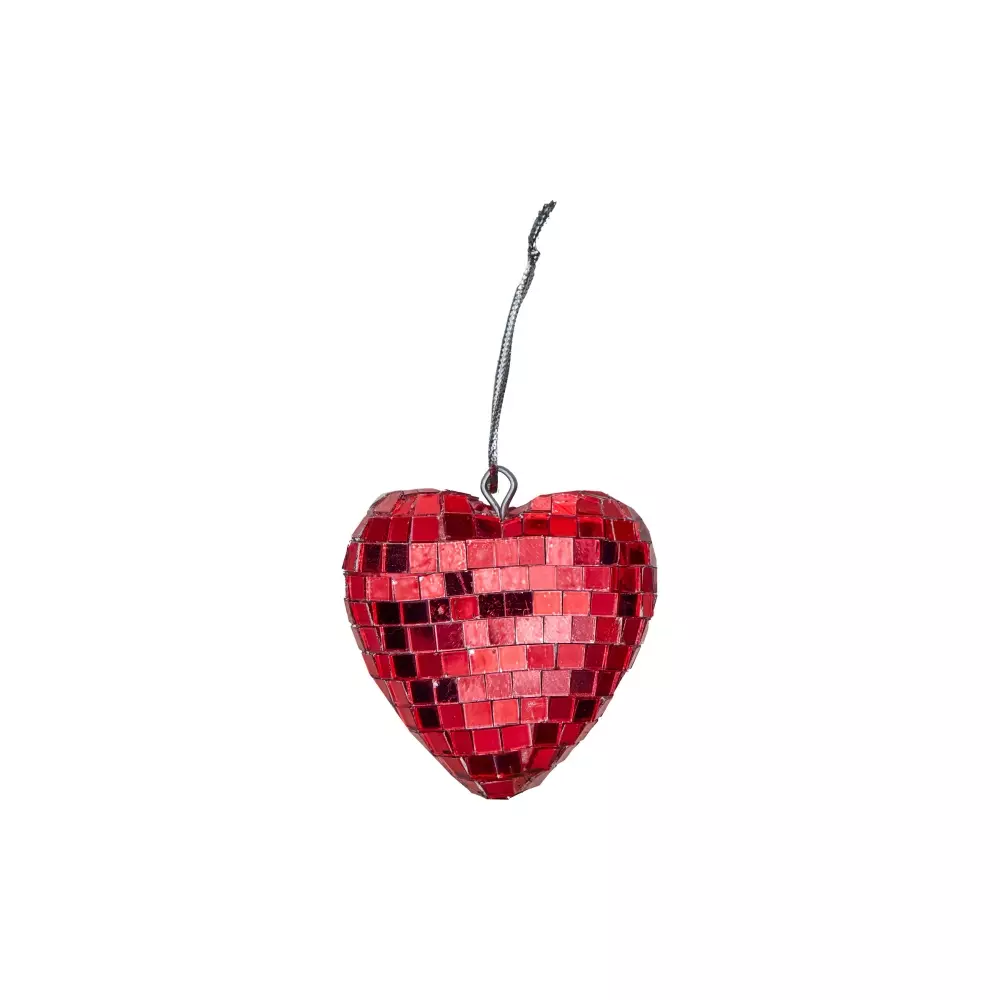 Discokule Hjerte Rød S, 5708315257496, DISCO-SHEA, Interiør, Diverse Interiør, Rice, Disco Ball in Heart Shape - Red - Small