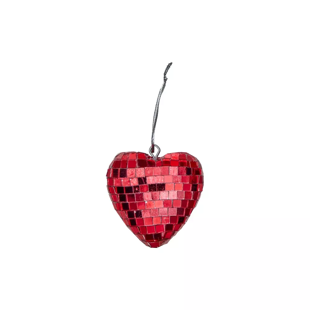 Discokule Hjerte Rød S, 5708315257496, DISCO-SHEA, Interiør, Diverse Interiør, Rice, Disco Ball in Heart Shape - Red - Small