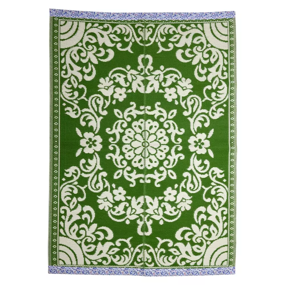 Teppe Ute/Inne Grønt, 5708315254532, FLCAR-LG, Interiør, Tepper, Rice, Recycled Plastic Carpet with Green Design with Flower Borders - Large