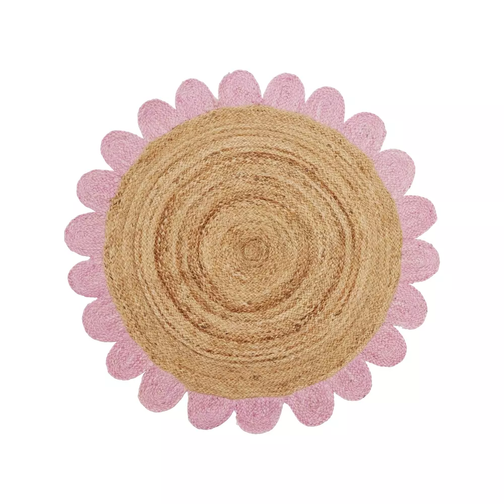 Rundt Jute Teppe, 5708315252033, FLCAR-RN, Interiør, Tepper, Rice, Round Jute Rug with Pink Edge