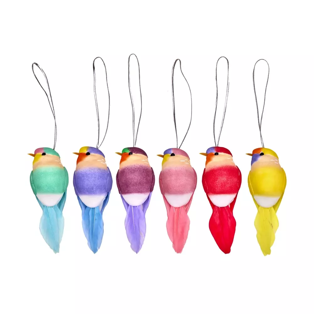 Fugler Dekor Hengende 6pk, 5708315260182, HABIR-SXC, Interiør, Figurer og Dekor, Rice, Hanging Deco Birds with Thread in 6 Asst. Colors - Small