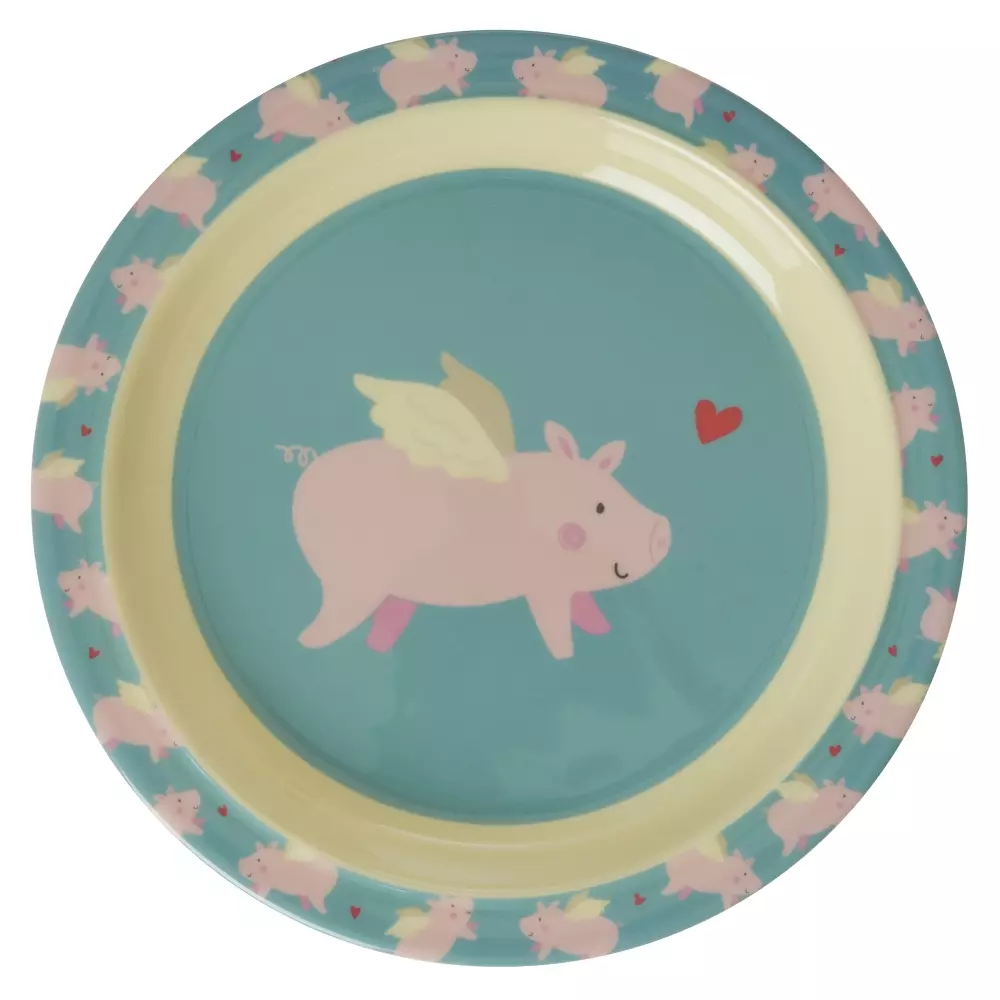 Melamin Asjett Flying Pig D22, 5708315245691, KILPL-FLYP, Kjøkken, Melamin- & Treservise, Rice, Melamine Kids Lunch Plate with Flying Pig Print