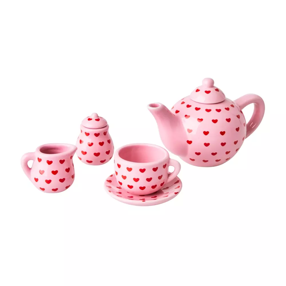 Dukke Tesett Hjerter, 5708315225419, KITEA-HEA, Interiør, Barn, Rice, Doll Porcelain Tea Set with Heart Print