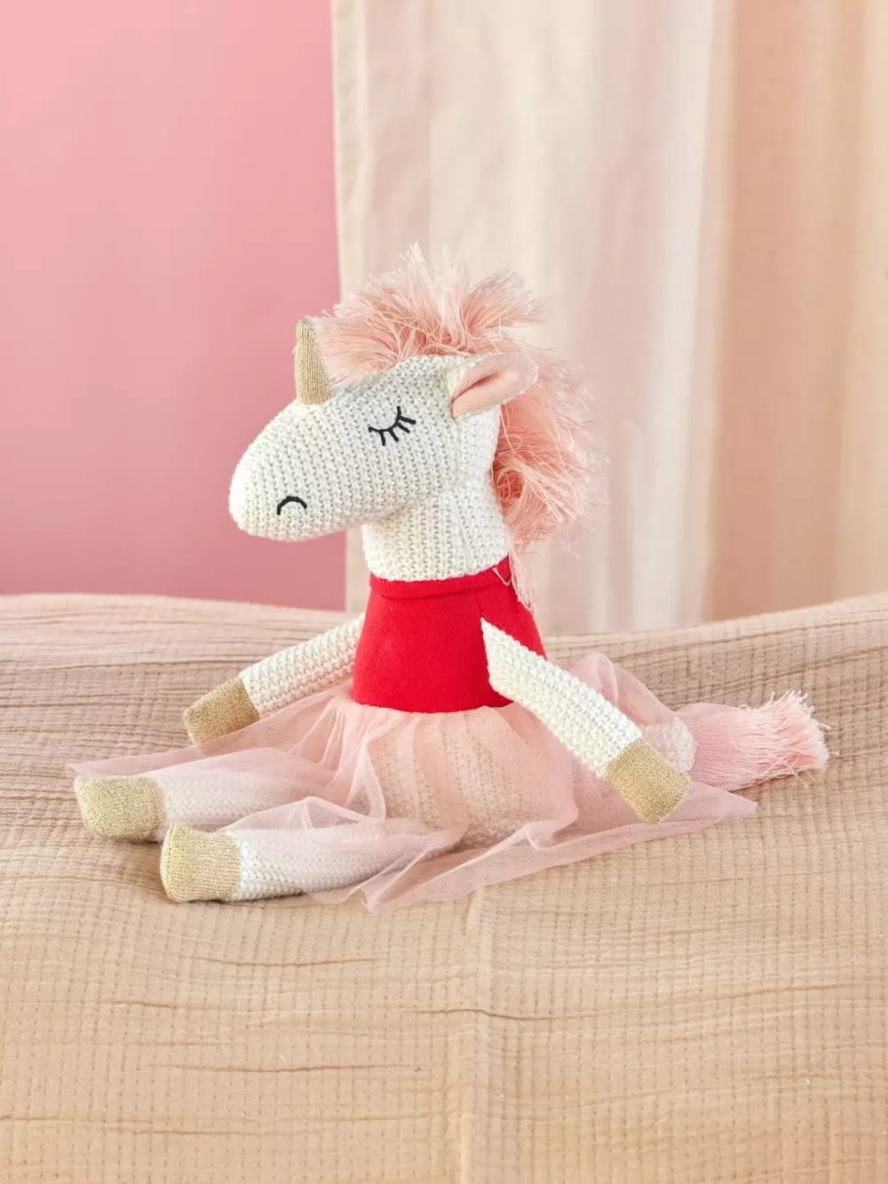 Strikket Kosedyr - Enhjøring, 5708315258653, KITOY-PTUNI, Interiør, Barn, Rice, Kids Knitted Plush Toy in Unicorn Shape