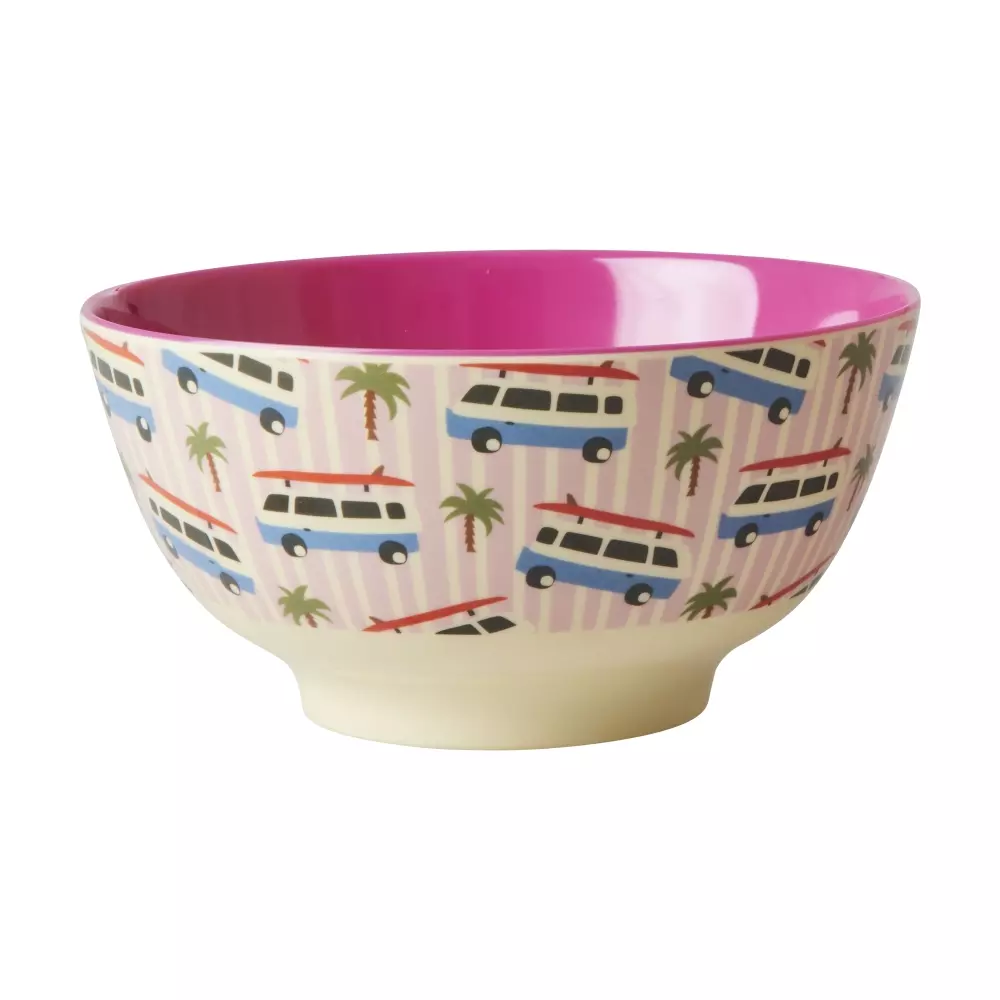 Melaminbolle Biler D15, 5708315247053, MELBW-CARI, Kjøkken, Melamin- & Treservise, Rice, Melamine Bowl with Pink Cars Print - Two Tone - Medium