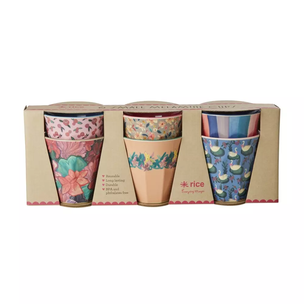 Melaminkopper A New York Minute Print Små, 5708315260588, MELCU-6ZSPH4P, Kjøkken, Melamin- & Treservise, Rice, Melamine Cups with A New York Minute Prints - Small - 6 Pack - 160 ml