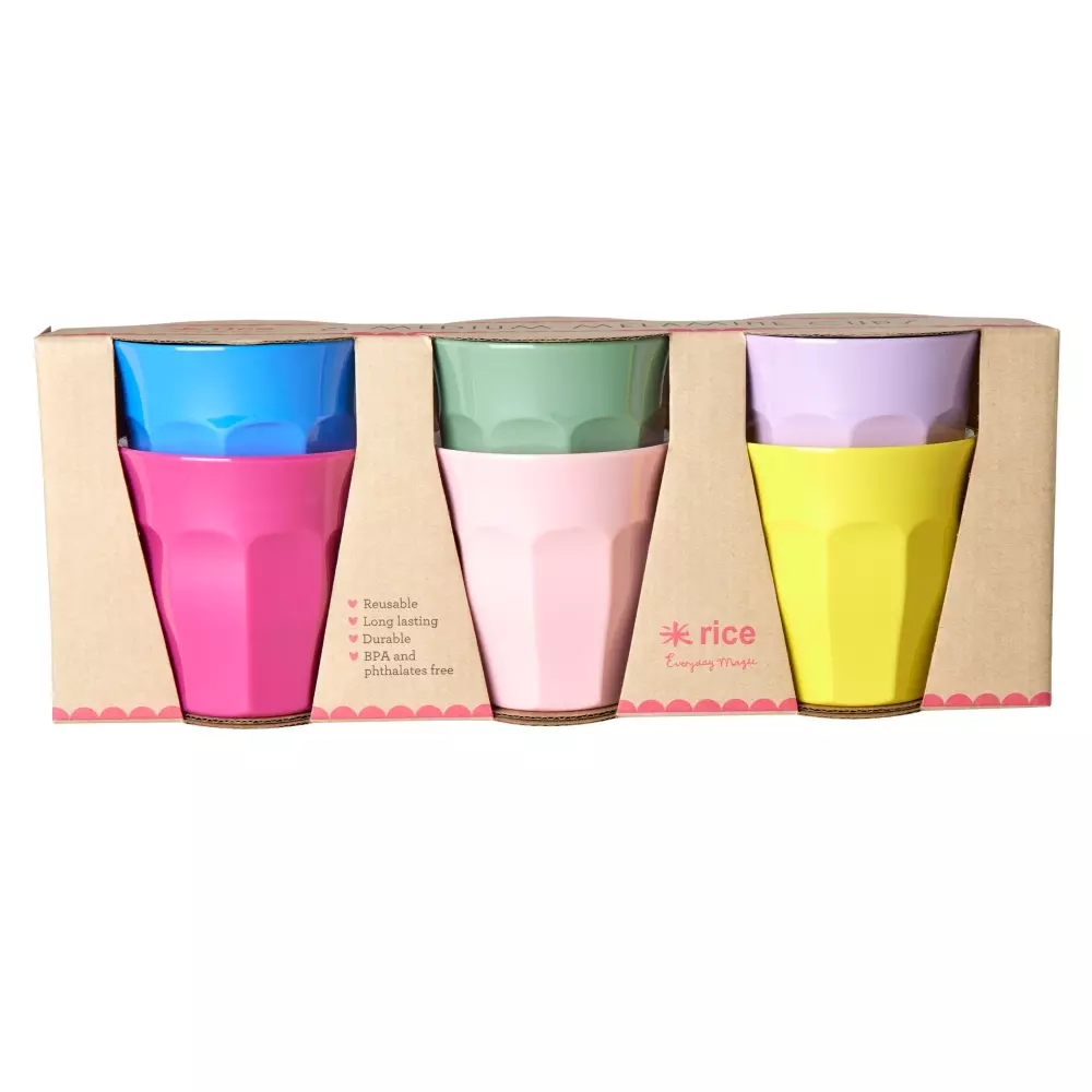 Melaminkopper 6stk, 5708315226263, MELCU-6ZSS23, Kjøkken, Melamin- & Treservise, Rice, Melamine Cups in Asst. Colors - Medium - 6 Pack - 250 ml