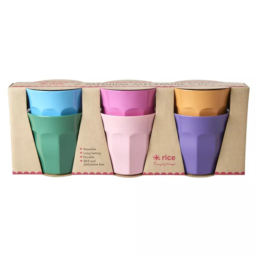 Melaminkopper s/6, 5708315249958, MELCU-6ZSS24, Kjøkken, Melamin- & Treservise, Rice, Melamine Cups in 6 Asst. Colors - Medium - 6 Pack - 250 ml