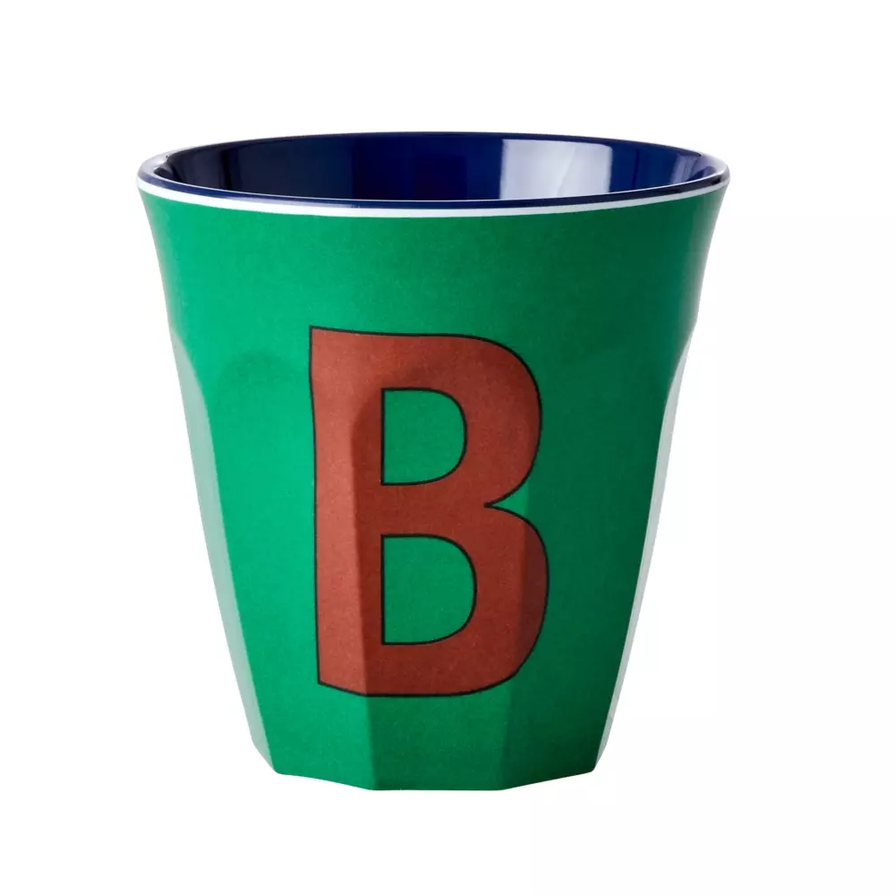 Melamin Bokstavkopp B H9 Grønn, 5708315211696, MELCU-ALPBB, Kjøkken, Melamin- & Treservise, Rice, Melamine Cup with the Letter B - Forest Green - Two Tone - Medium