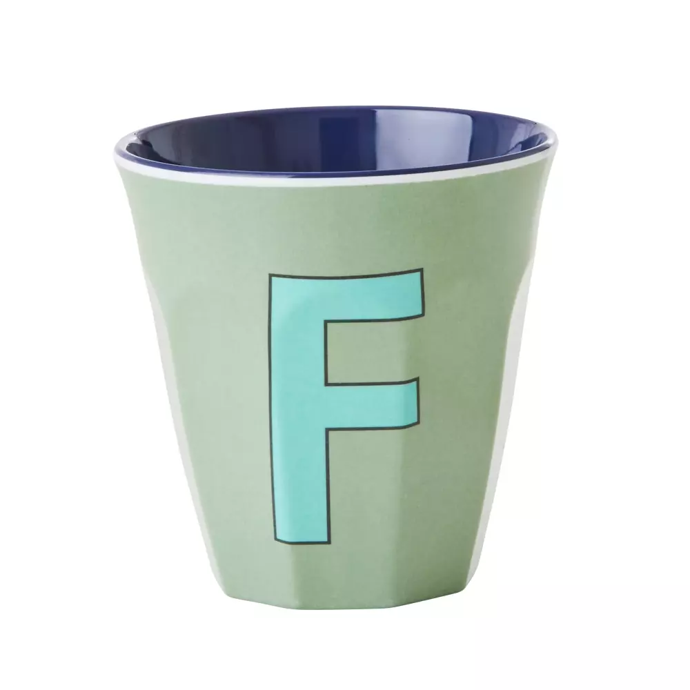 Melamin Bokstavkopp F H9 Grønn, 5708315220070, MELCU-ALPFB2, Kjøkken, Melamin- & Treservise, Rice, Melamine Cup with the Letter F - Khaki - Two Tone - Medium