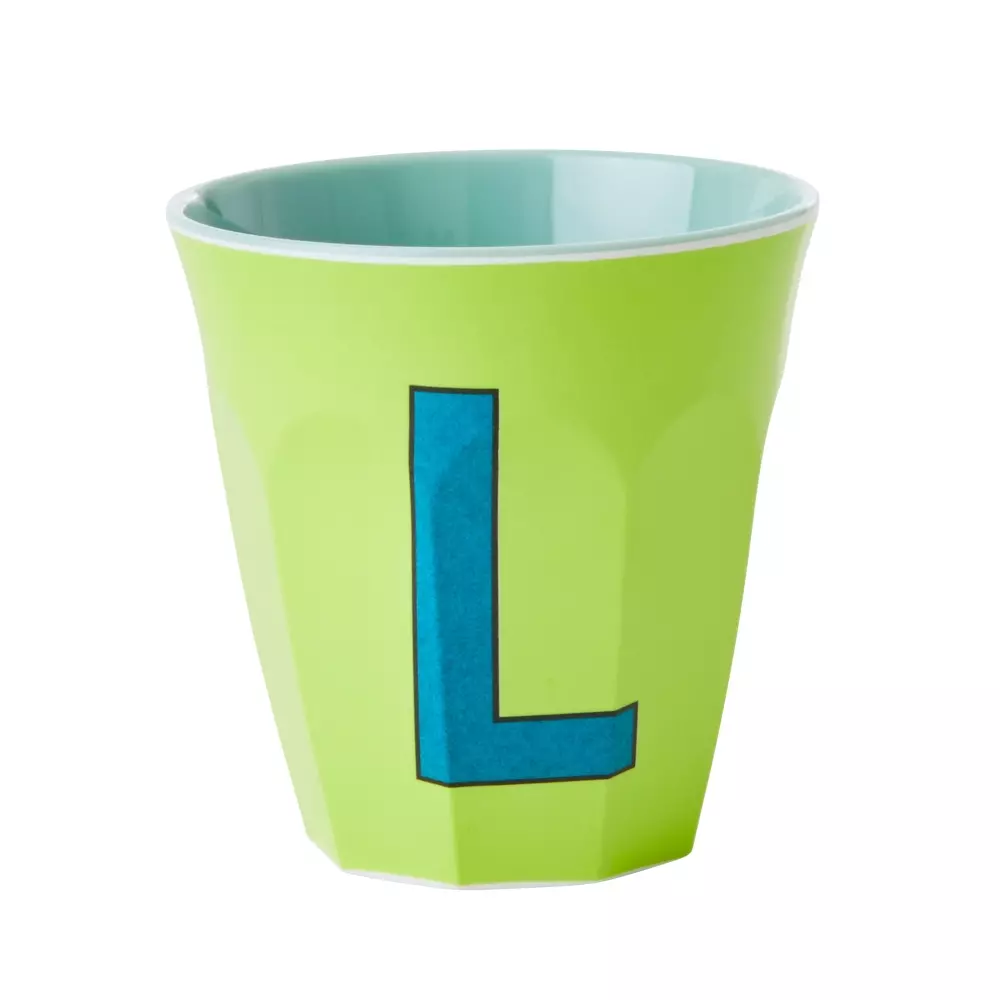Melamin Bokstavkopp L H9 Grønn, 5708315220094, MELCU-ALPLB2, Kjøkken, Melamin- & Treservise, Rice, Melamine Cup with the Letter L - Lime Green - Two Tone - Medium