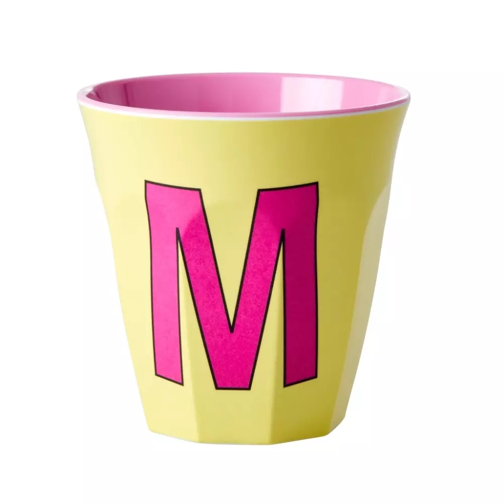 Melamin Bokstavkopp M H9 Gul, 5708315211962, MELCU-ALPMI, Kjøkken, Melamin- & Treservise, Rice, Melamine Cup with the Letter M - Yellow - Two Tone - Medium