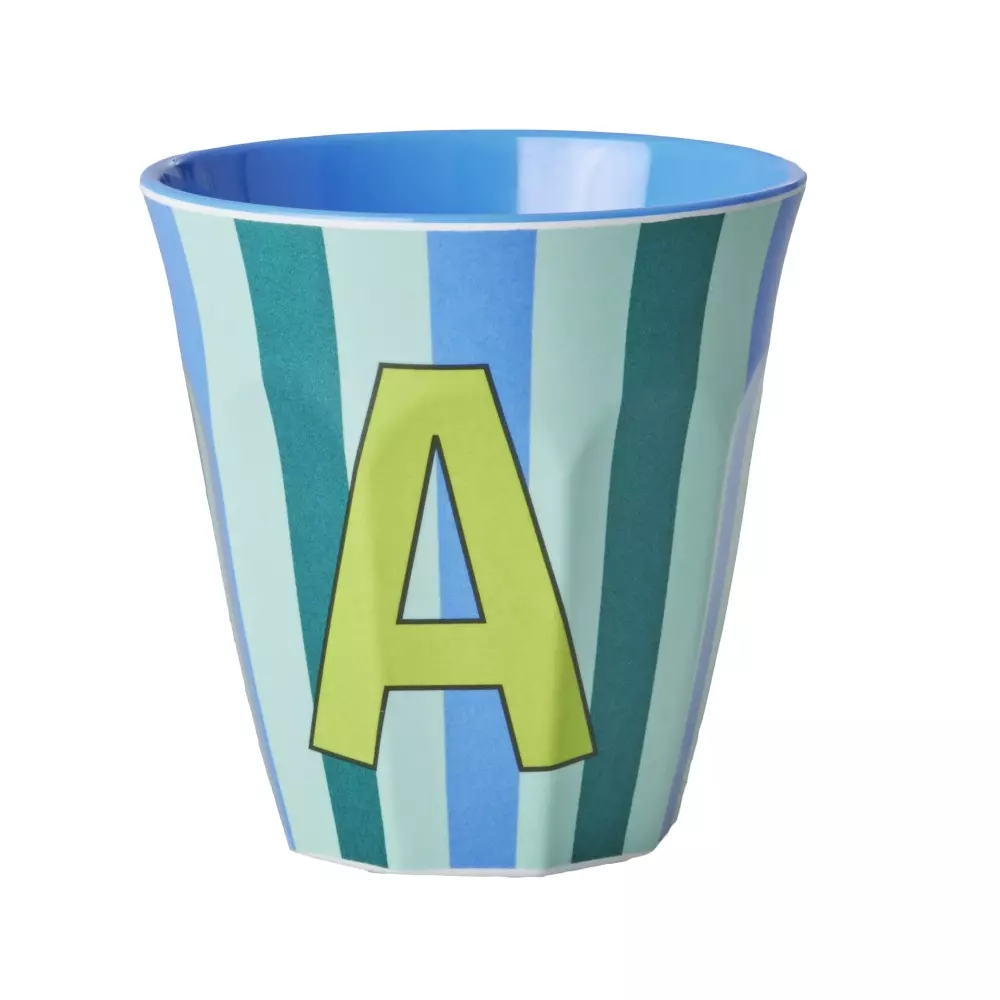 Melamin Bokstavkopp A H9 Striper, 5708315253924, MELCU-ALPSTRAB, Kjøkken, Melamin- & Treservise, Rice, Melamine Cup with the Letter A - Stripes - Medium - 250 ml