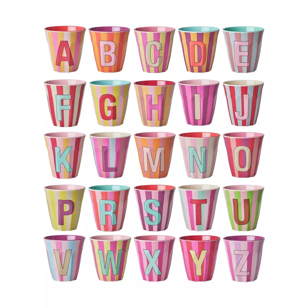 Melamin Bokstavkopp A H9 Striper, 5708315253924, MELCU-ALPSTRAB, Kjøkken, Melamin- & Treservise, Rice, Melamine Cup with the Letter A - Stripes - Medium - 250 ml