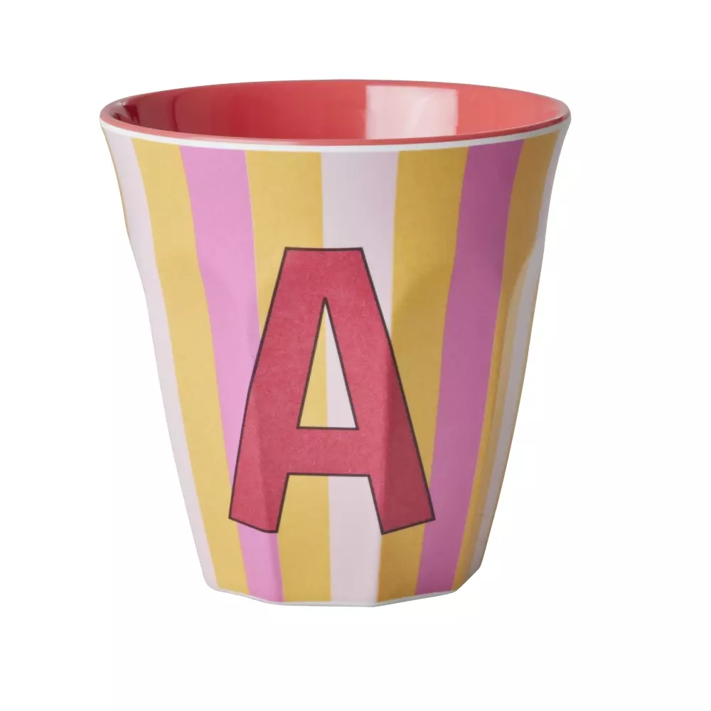 Melamin Bokstavkopp A H9, 5708315254174, MELCU-ALPSTRAI, Kjøkken, Melamin- & Treservise, Rice, Melamine Cup with the Letter A - Stripes - Medium - 250 ml