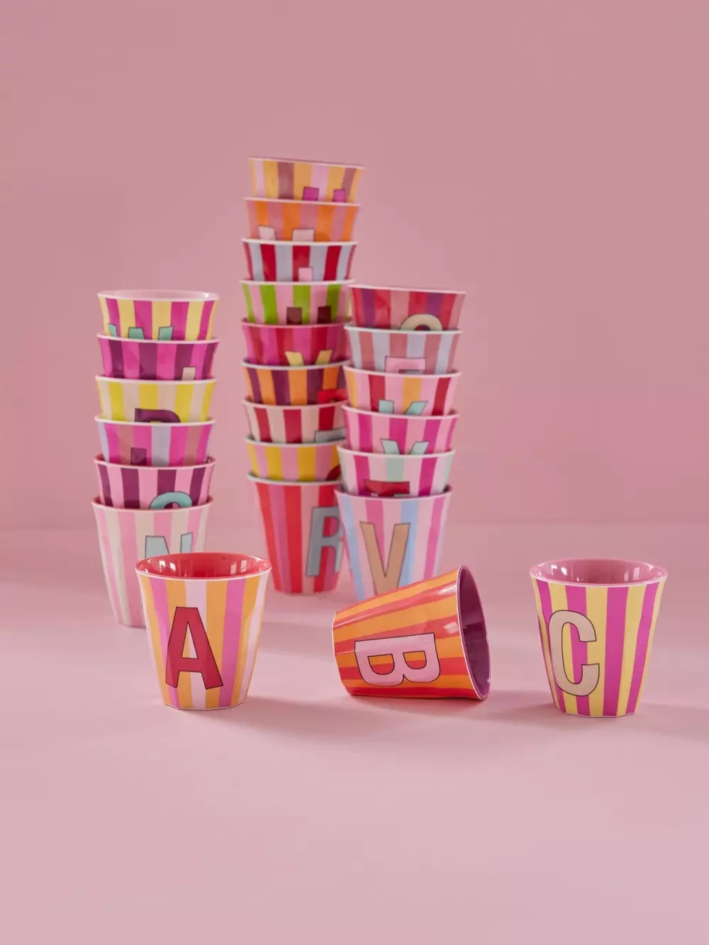 Melamin Bokstavkopp A H9, 5708315254174, MELCU-ALPSTRAI, Kjøkken, Melamin- & Treservise, Rice, Melamine Cup with the Letter A - Stripes - Medium - 250 ml