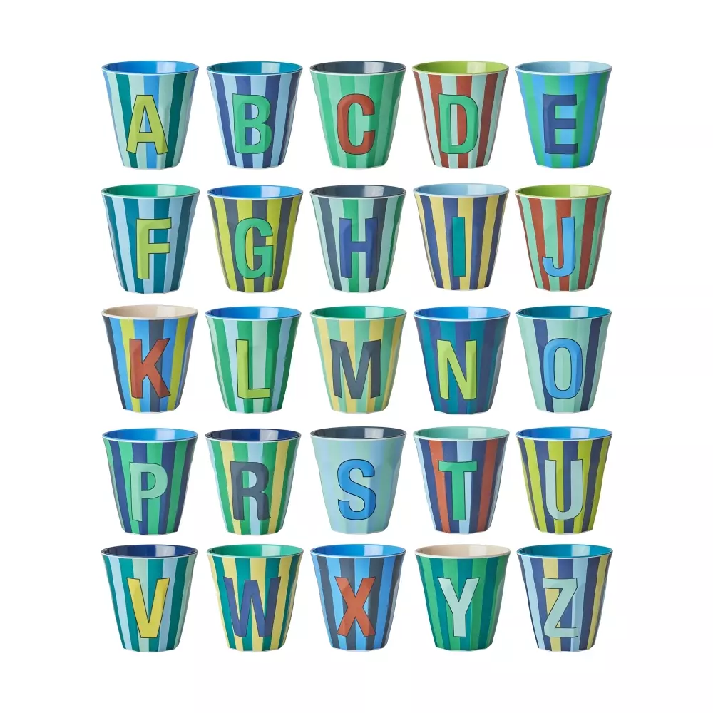 Melamin Bokstavkopp A H9, 5708315254174, MELCU-ALPSTRAI, Kjøkken, Melamin- & Treservise, Rice, Melamine Cup with the Letter A - Stripes - Medium - 250 ml