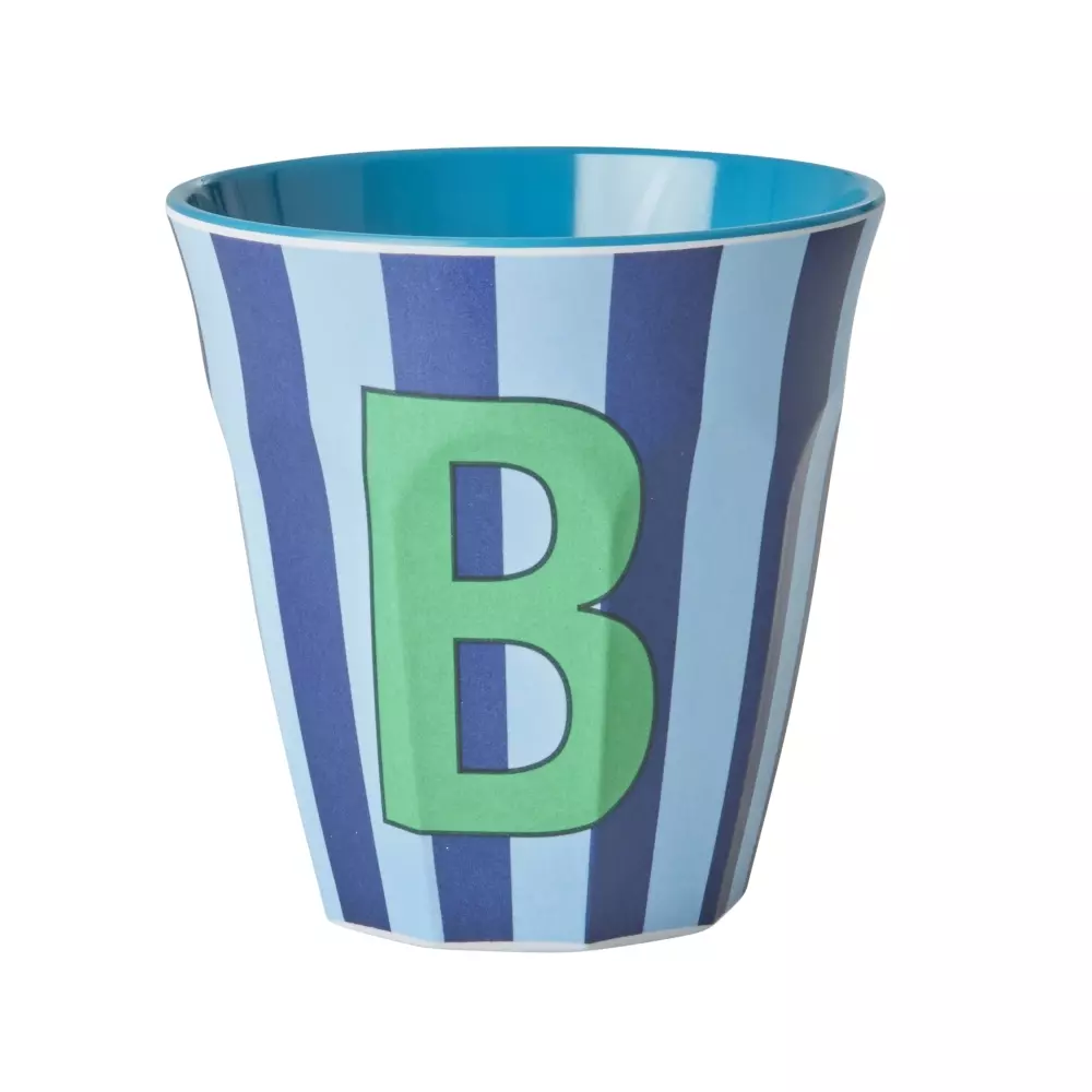 Melamin Bokstavkopp B H9 Striper, 5708315253931, MELCU-ALPSTRBB, Kjøkken, Melamin- & Treservise, Rice, Melamine Cup with the Letter B - Stripes - Medium - 250 ml