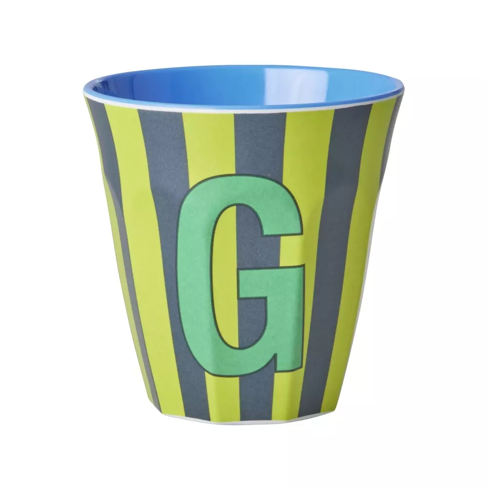 Melamin Bokstavkopp G H9 Striper, 5708315253986, MELCU-ALPSTRGB, Kjøkken, Melamin- & Treservise, Rice, Melamine Cup with the Letter G - Stripes - Medium - 250 ml